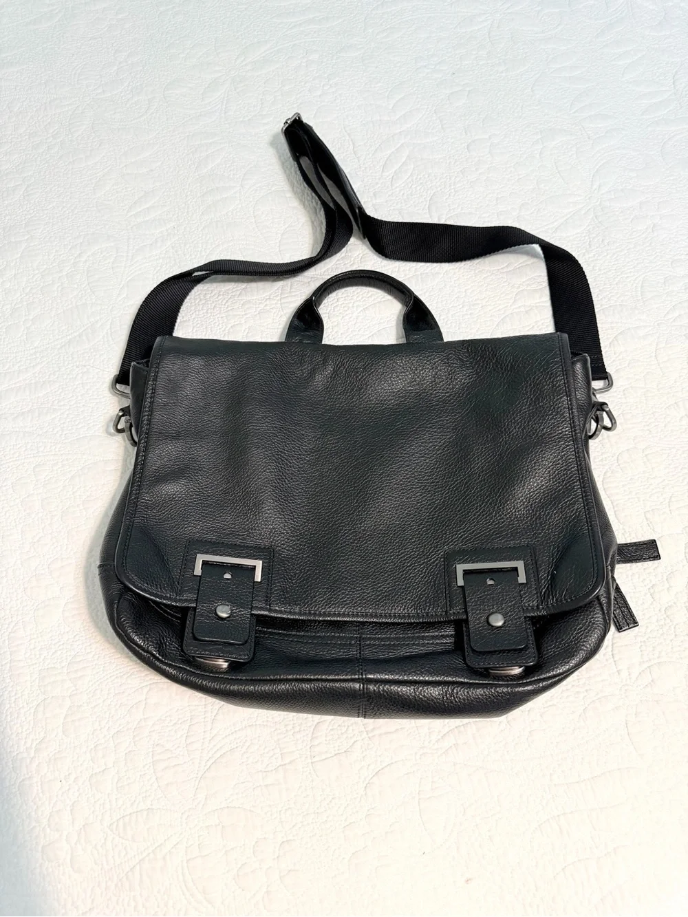 Leather Banana Republic Laptop Messenger Shoulder Bag Work Briefcase Black